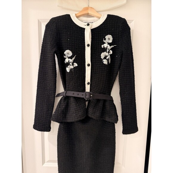 NWOT Self-Portrait BLACK FLORAL TEXTURED KNIT MIDI DRESS, special occasion dress - Picture 6 of 16